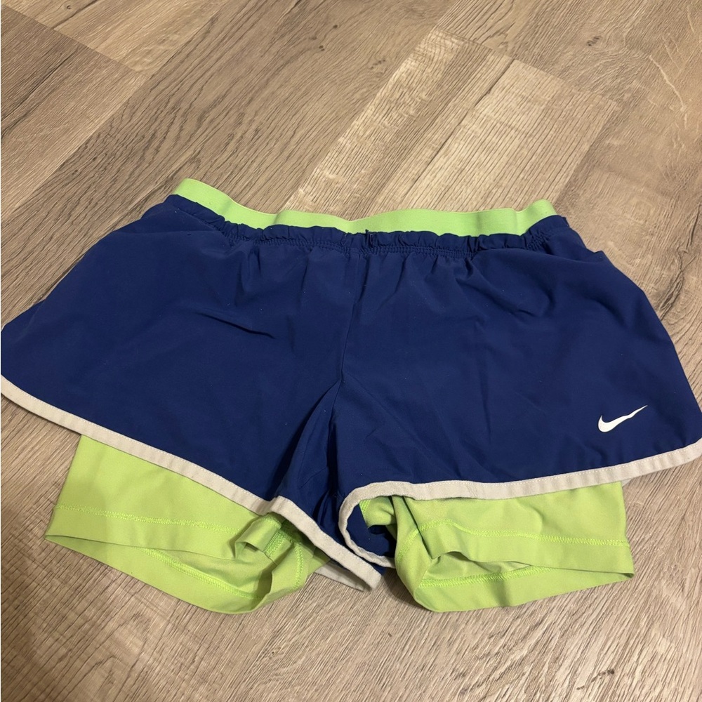 Nike Lime Green and Navy Dri-FIT Shorts